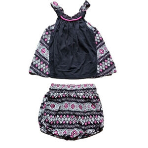 Faded GLORY Black Pink And White Patterned Tank And Shorts Outfit